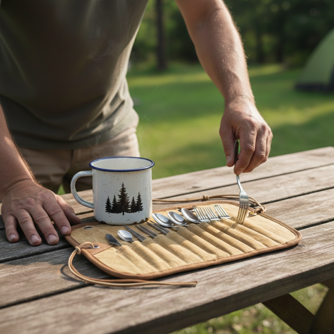 Multi-Compartment Outdoor Utensils Canvas Storage Bag