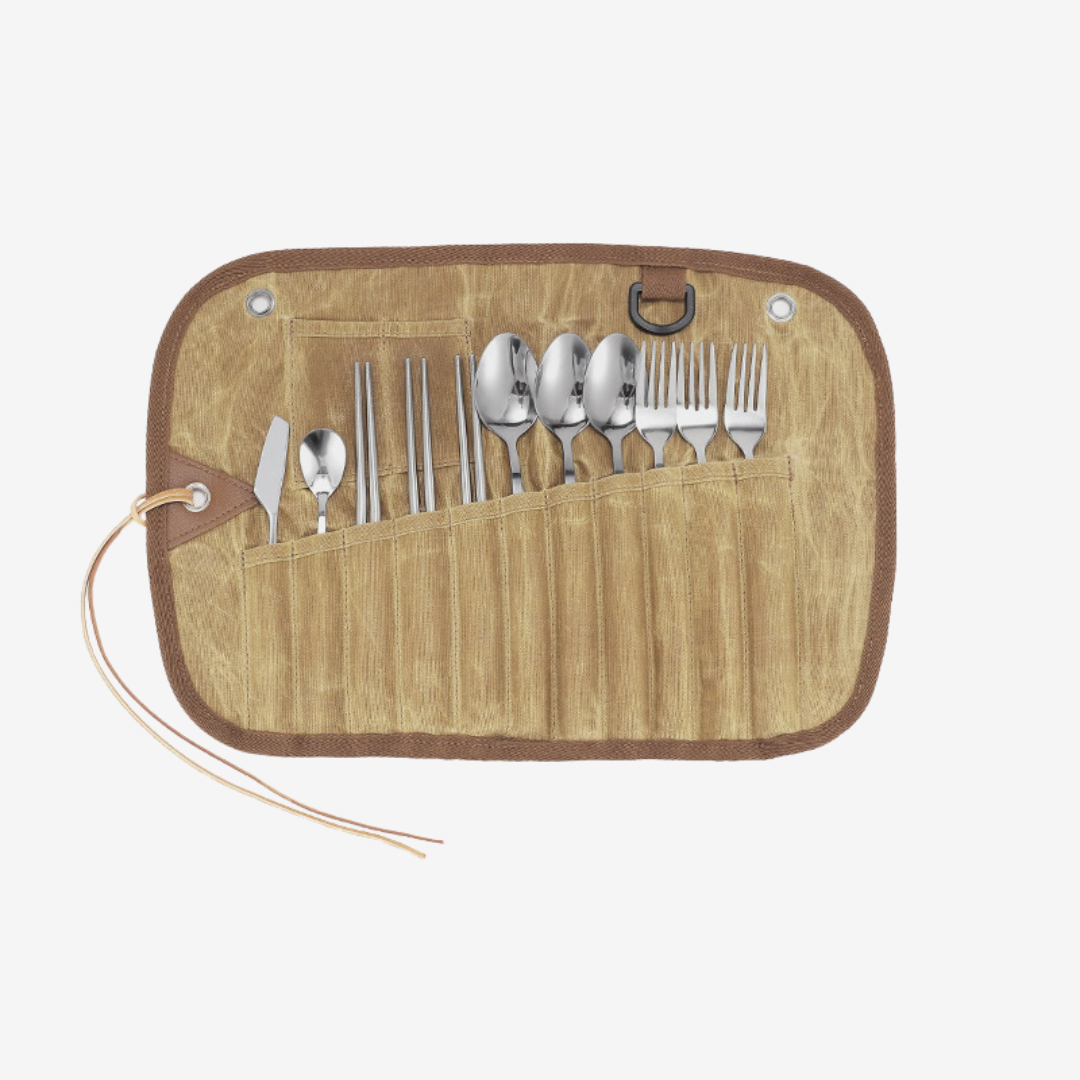 Multi-Compartment Outdoor Utensils Canvas Storage Bag
