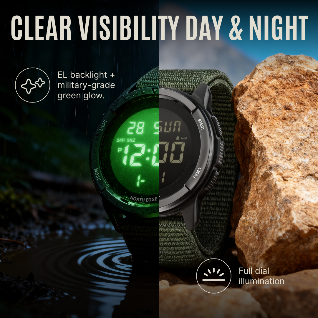 NorthEdge 45 — Orologio da campo digitale in fibra di carbonio per avventure estreme