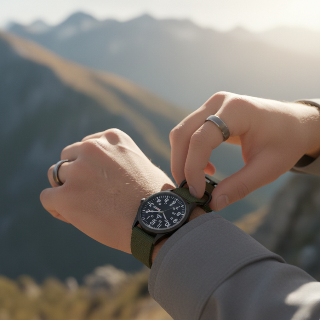 Anello Valor — Anello in acciaio titanio spazzolato per forza quotidiana