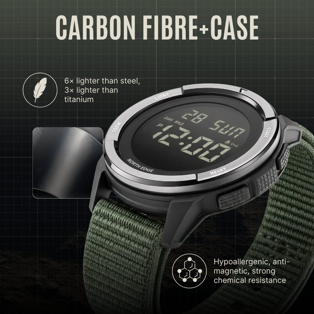 NorthEdge 45 — Digital Carbon Fiber Field Watch for Extreme Adventure