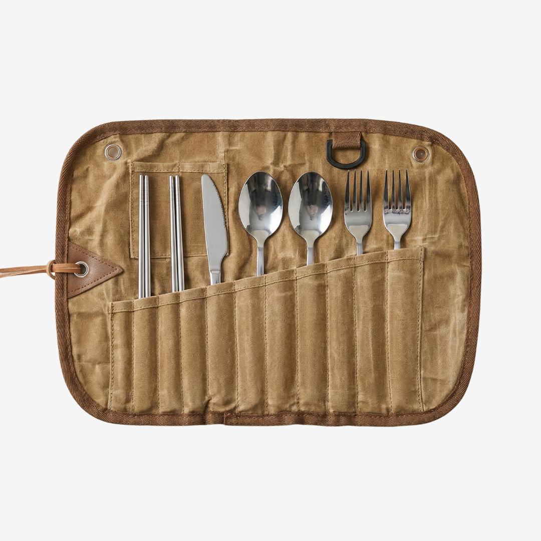 Multi-Compartment Outdoor Utensils Canvas Storage Bag