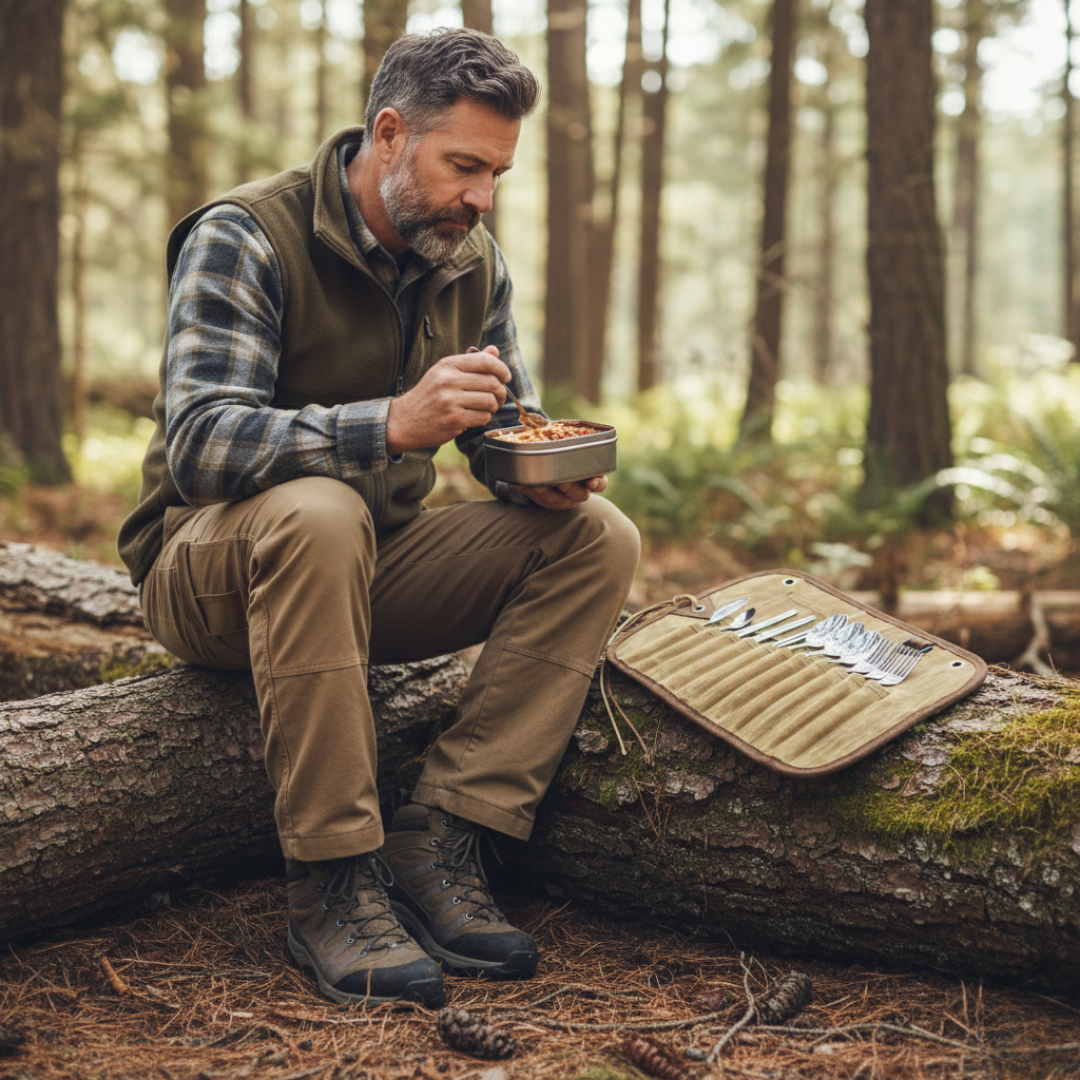 Multi-Compartment Outdoor Utensils Canvas Storage Bag
